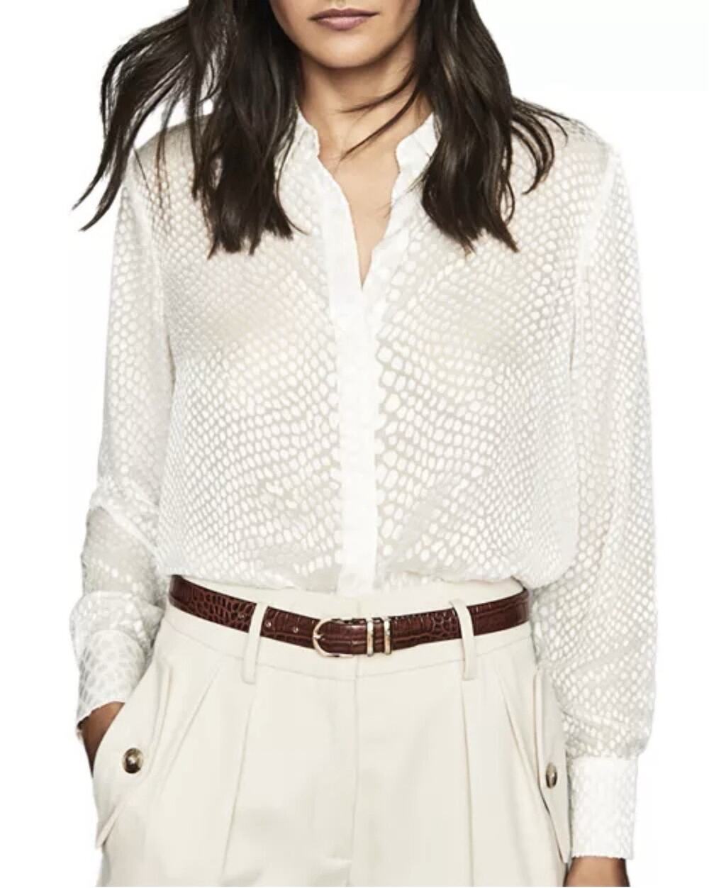 REISS Lucinda Snake Burnout Blouse Textured Button Down Silk Blend Office Career